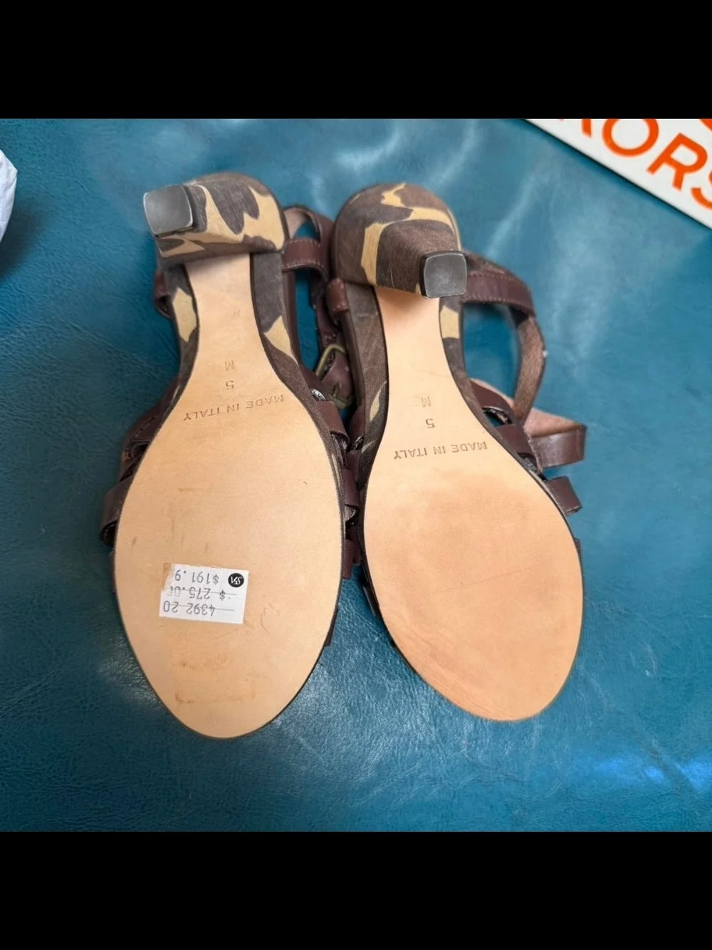 Brand New!MICHAEL KORS Brown Leather Strappy Heel Sandals with Camouflage Detail